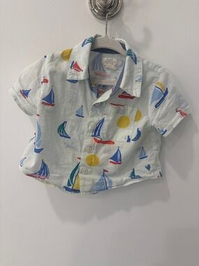 Blue Rooster by Pjnk Chicken Sailboat Button Up - Size 6/12M